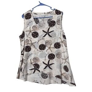 Lulu-B Under the Sea Print Cotton Sleeveless Top Brown Tan Starfish Medium